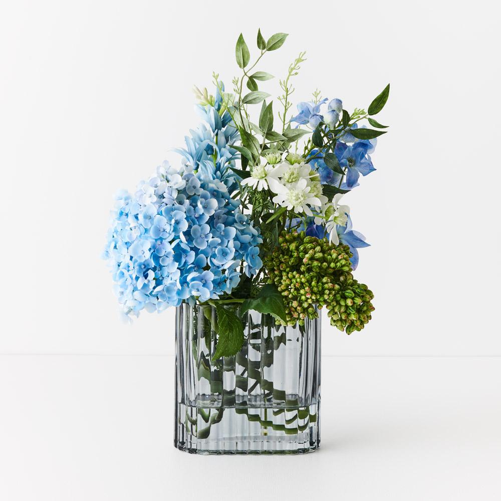 Hydrangea Delphinium Mix in Vase Blue White 40cmw x 45cmh – Floral ...